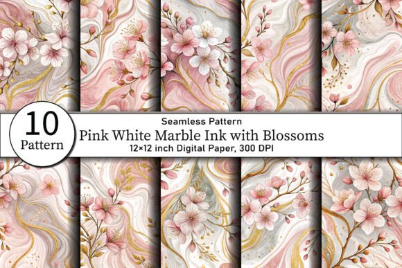 Download Pink White Marble Ink with Blossoms - Pink white Collection